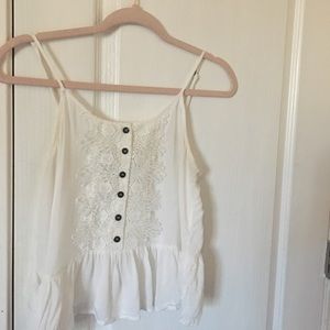 Cute simple embroidered spaghetti strap white top